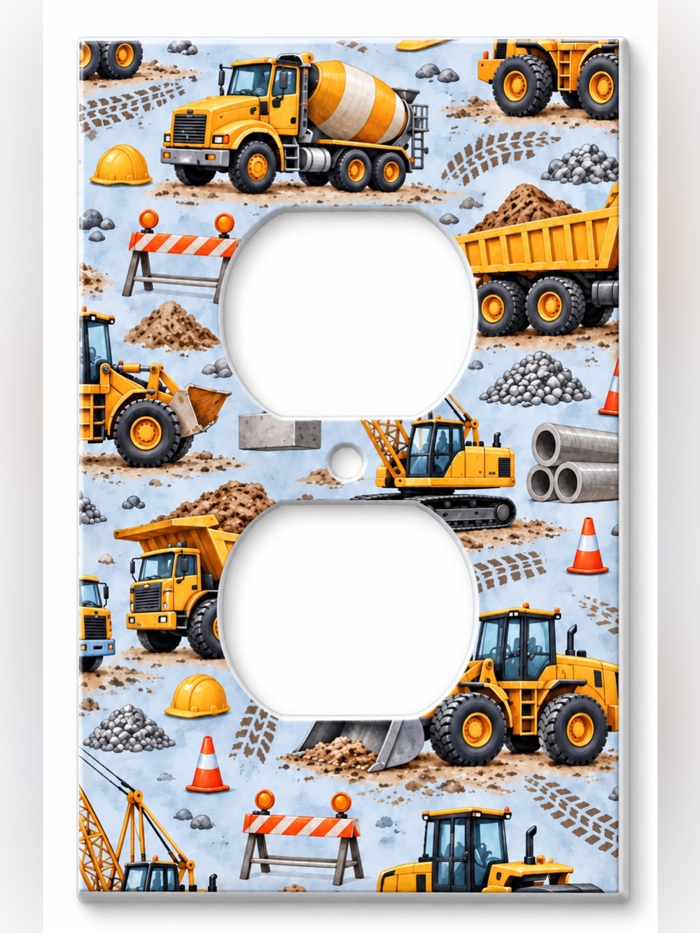 Construction Trucks Outlet Cover Boys Kids Room Heavy Equipment Wall Plate